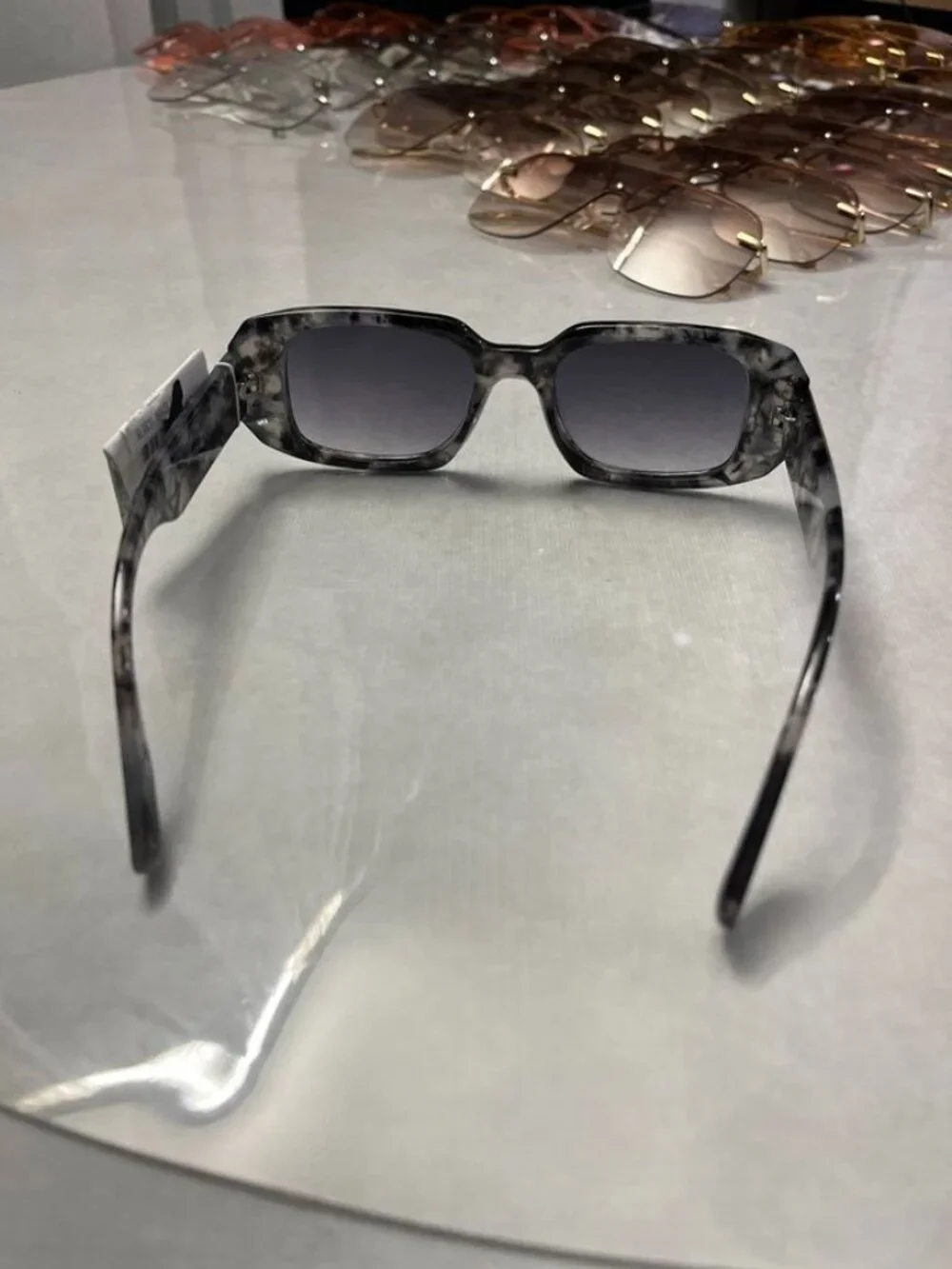 AIRE Ascendant Rectangular Sunglasses Marbled Black Gray Smoke Lens
